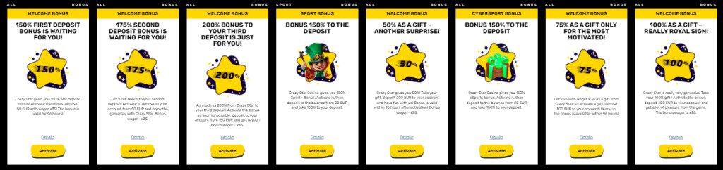 crazy star bonuses