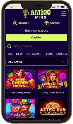 Amigo Wins casino mobile view
