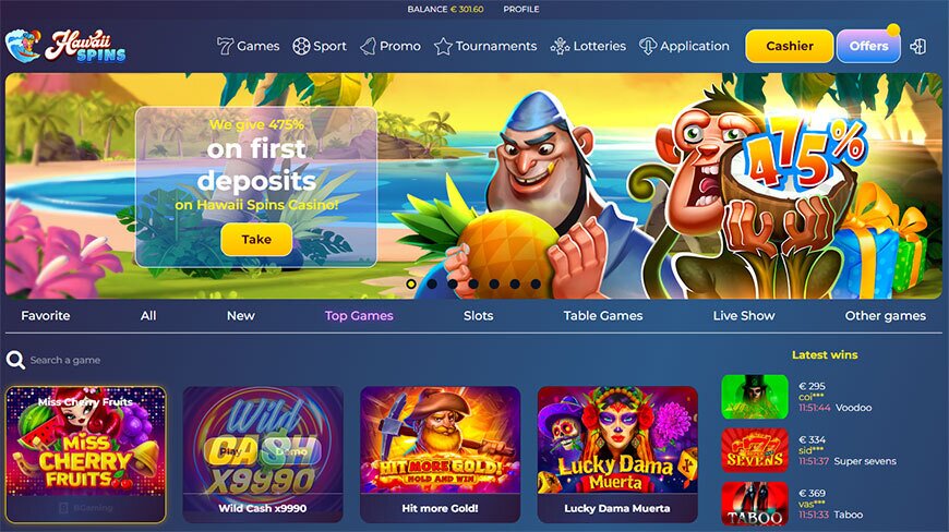 Hawaii Spins casino lobby