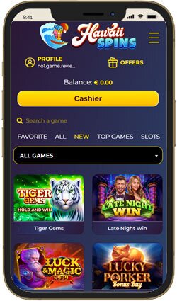 Hawaii Spins casino mobile view