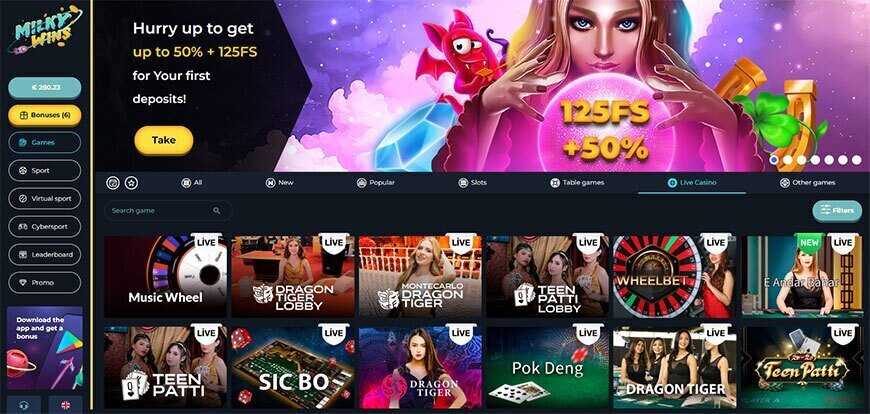 Milky Wins casino lobby