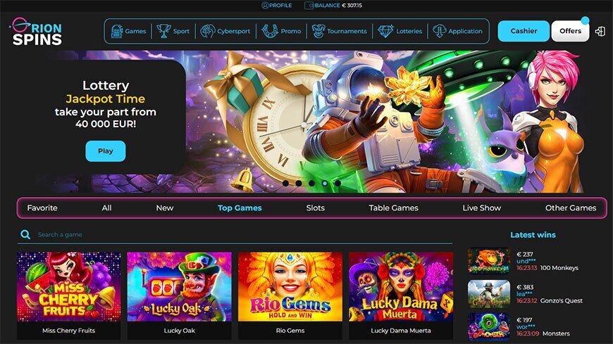 Orion Spins casino lobby