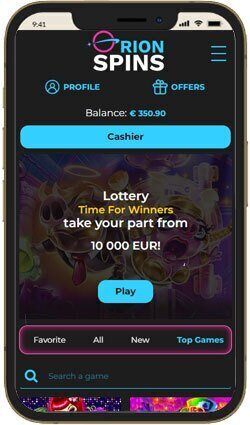 Orion Spins casino mobile view